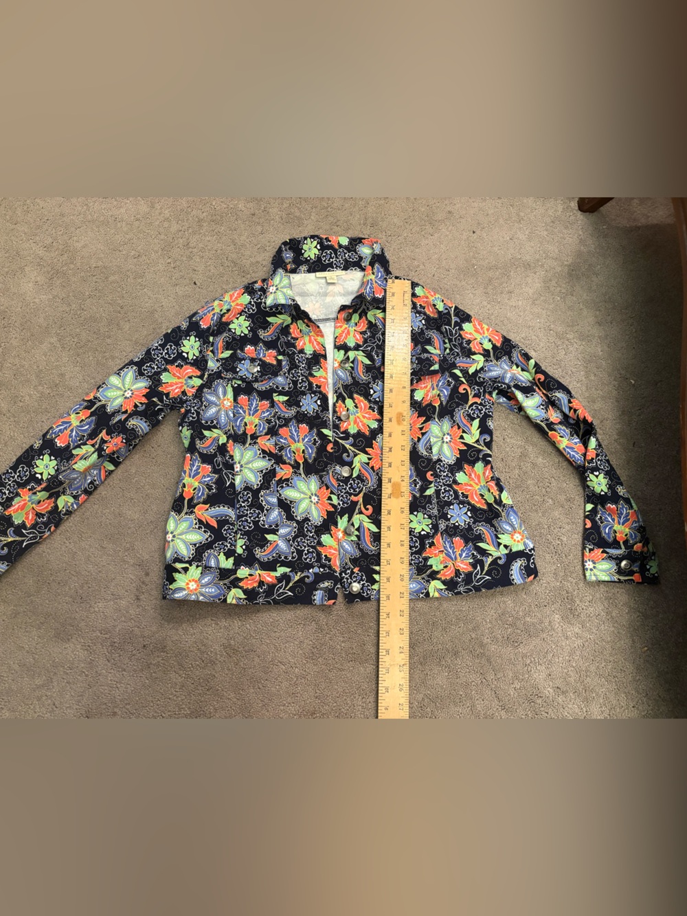 Appleseed's Navy Floral Button-Up with Orange & Lime Accents